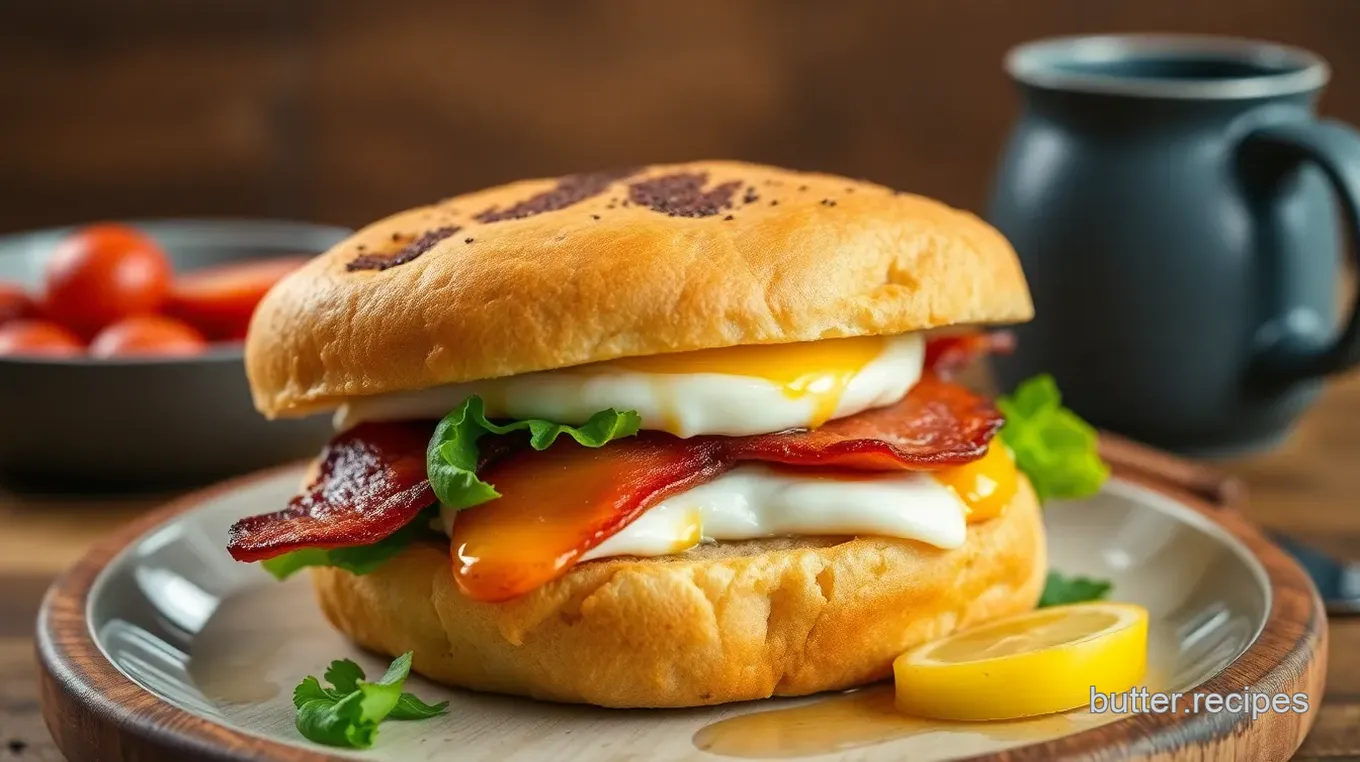 Hearty Breakfast Sandwich with Bacon and Eggs