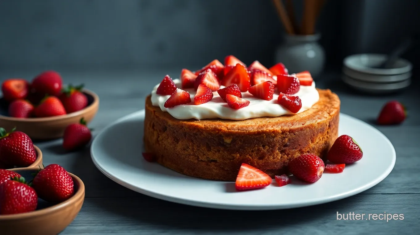 Naked Cake with Mascarpone Cream and Crushed Strawberries