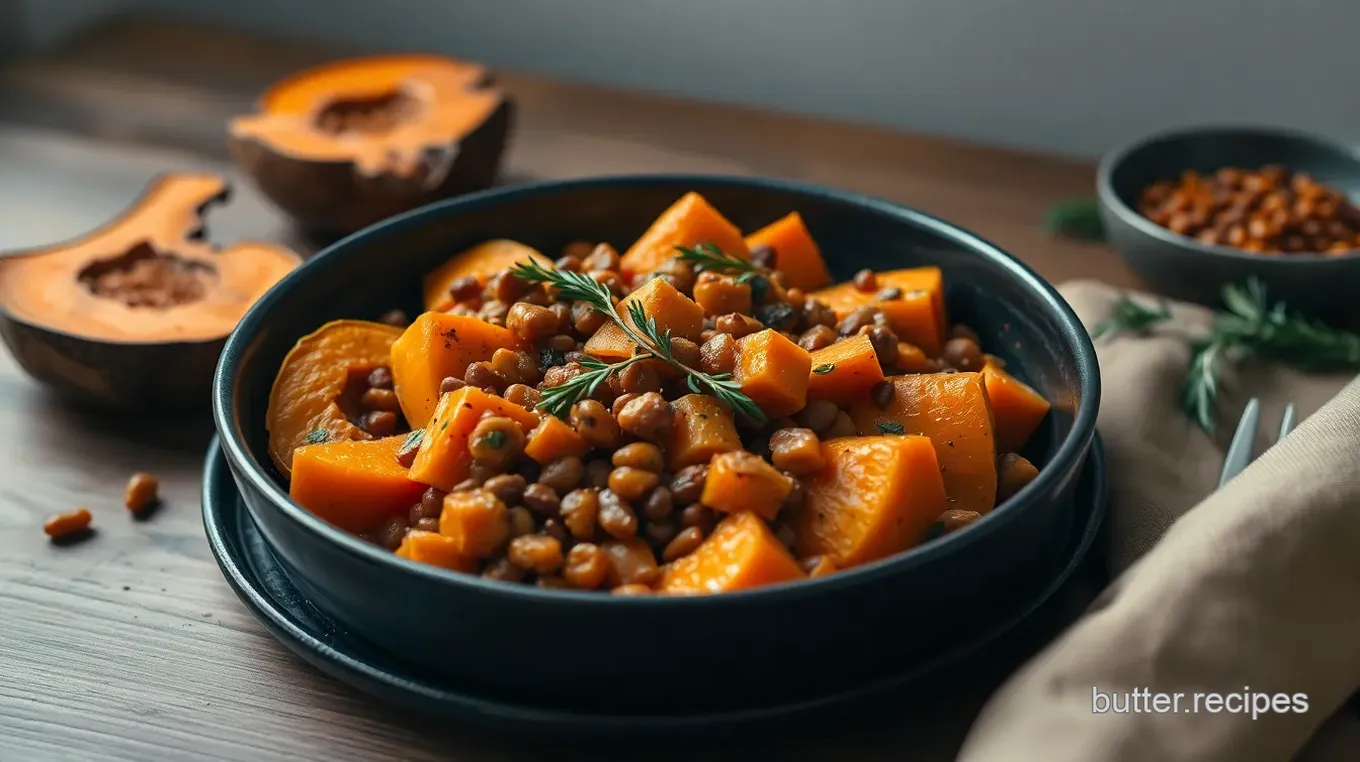 Savory Roast Butternut Squash with Spiced Lentils