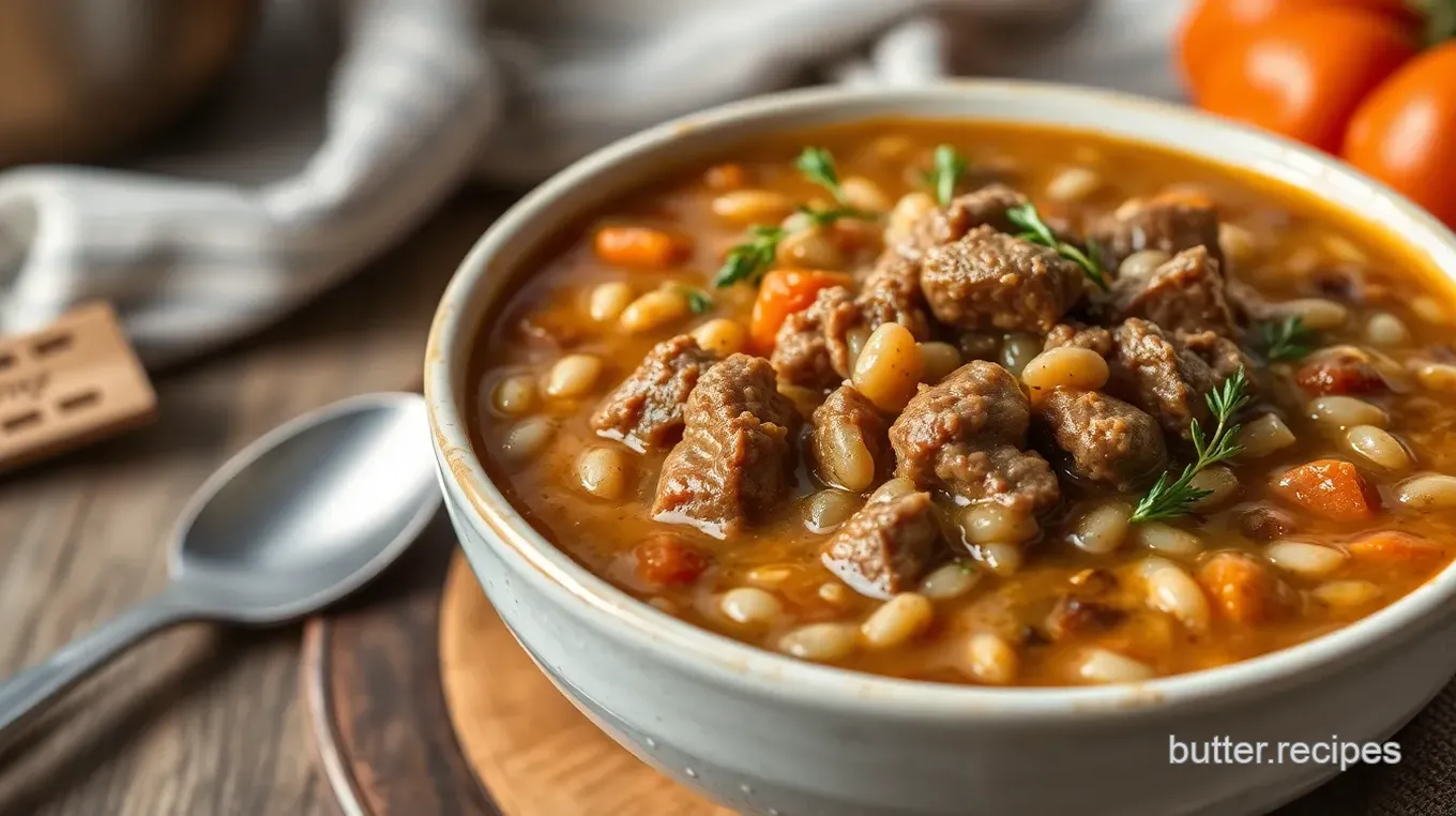 Slow Cooked Beef Barley Soup