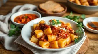 Baked Gnocchi with Meat Sauce & Mozzarella