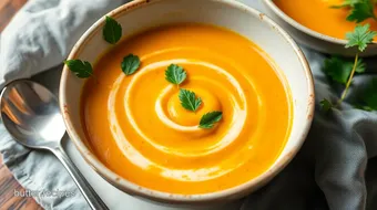 Easy: Creamy Roasted Butternut Squash and Sweet Potato Soup! recipe card