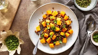 Roasted Butternut Squash with Spiced Lentils