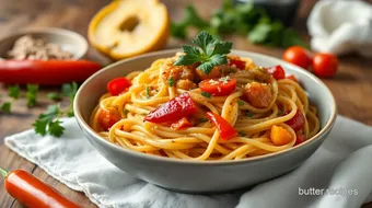 Sautéed Cauliflower Spaghetti with Bell Peppers