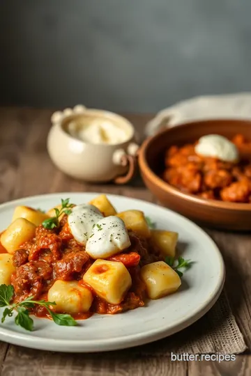 Baked Gnocchi with Hearty Meat Sauce & Melted Mozzarella presentation