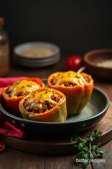 Baked Stuffed Peppers with Cheesy Beef Filling presentation