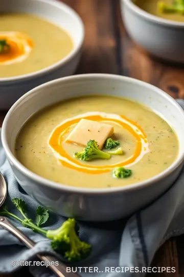 Creamy Broccoli Soup with Smoked Gouda presentation