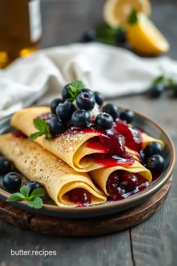 Blueberry Limoncello Cheese Crepes Delight presentation