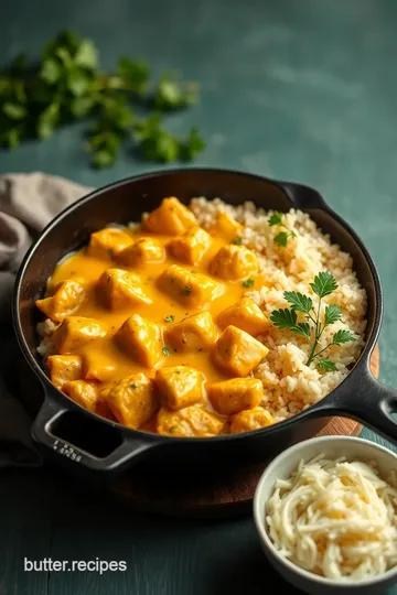 Cheesy Chicken and Rice Skillet Delight presentation