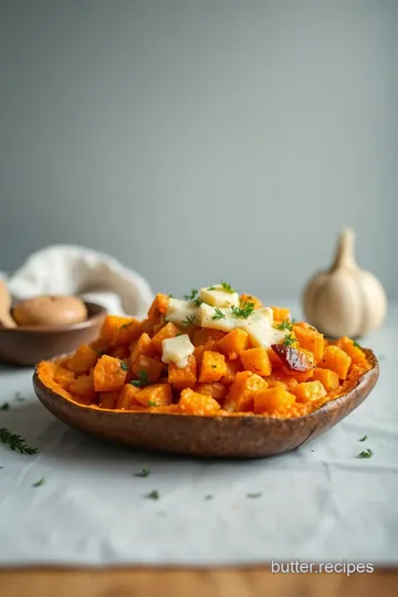 Cheesy Garlic Sweet Potato Smash presentation