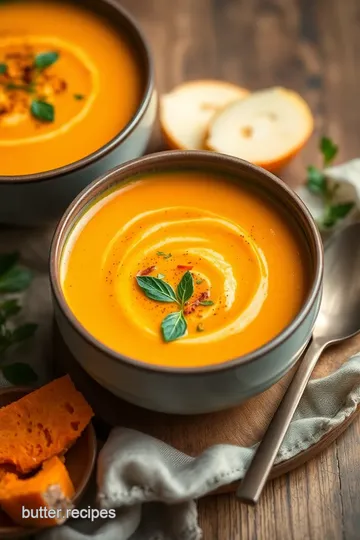 Creamy Roasted Butternut Squash and Sweet Potato Soup presentation