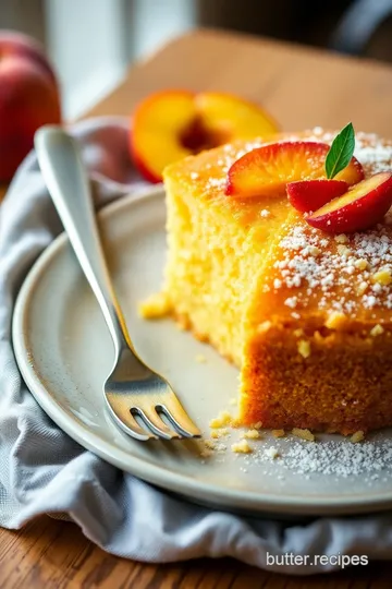 Delicious Polenta Cake with Fresh Peaches presentation