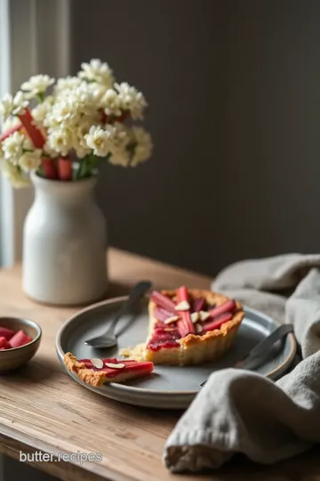 Delicious Roasted Rhubarb Bakewell Tart presentation