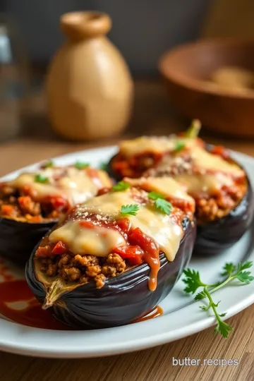 Harissa Beef Stuffed Eggplant presentation