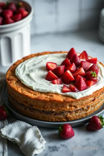 Naked Cake with Mascarpone Cream and Crushed Strawberries presentation