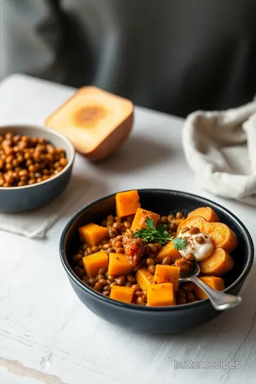 Savory Roast Butternut Squash with Spiced Lentils presentation