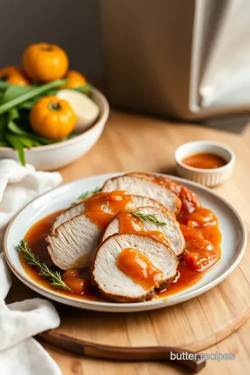 Roasted Pork Loin with Sweet Persimmon Sauce presentation