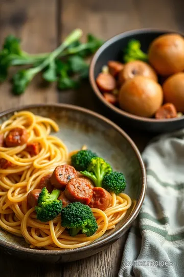 Quick Spicy Sausage Pasta with Broccoli presentation