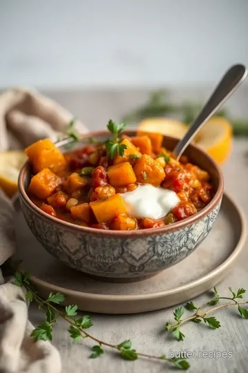 Simmered Lentil Butternut Squash Chili Delight presentation