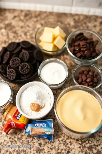 Chocolate Peanut Butter Mousse Cake with Oreo Crust ingredients